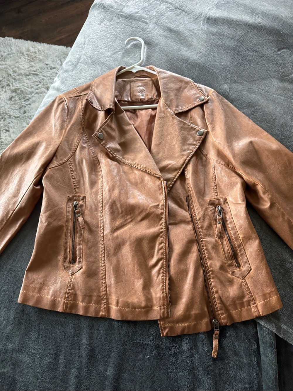 Max Studio Women’s Tan Leather Moto Jacket